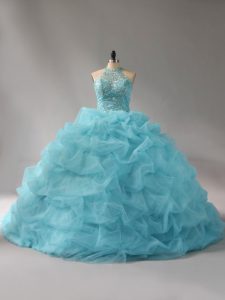 Eye-catching Organza Sleeveless Juniors Party Dress Court Train and Beading and Pick Ups