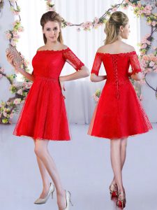 Excellent Half Sleeves Lace Lace Up Dama Dress for Quinceanera