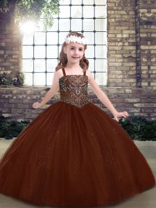 Glorious Floor Length Lace Up Pageant Dresses Brown for Party and Military Ball and Wedding Party with Beading
