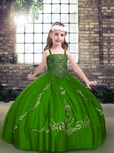 Green Lace Up Straps Beading High School Pageant Dress Tulle Long Sleeves