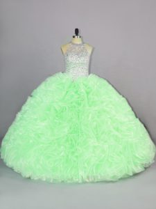 Sleeveless Floor Length Beading and Ruffles Lace Up Quinceanera Gowns with