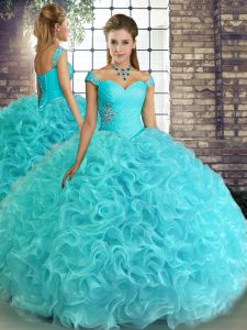 Colorful Fabric With Rolling Flowers Sleeveless Floor Length Quinceanera Gowns and Beading