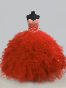 On Sale Rust Red 15 Quinceanera Dress Sweet 16 and Quinceanera with Beading and Ruffles Sweetheart Sleeveless Lace Up