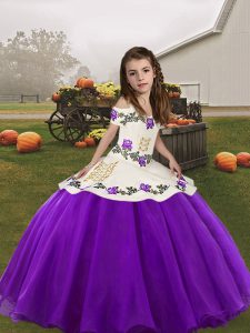Eggplant Purple Organza Lace Up Pageant Dress Sleeveless Embroidery