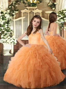 Admirable Orange Straps Neckline Ruffles Kids Formal Wear Sleeveless Lace Up