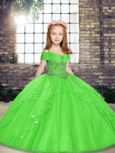 Elegant Sleeveless Lace Up Floor Length Beading Pageant Gowns For Girls
