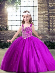 Floor Length Ball Gowns Sleeveless Fuchsia Pageant Dress Wholesale Lace Up