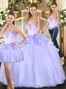 Floor Length Lavender Quinceanera Dress Organza Sleeveless Beading
