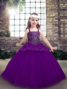 Best Purple Sleeveless Beading Floor Length Little Girls Pageant Dress