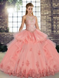 Sleeveless Lace Up Floor Length Lace and Embroidery and Ruffles 15 Quinceanera Dress