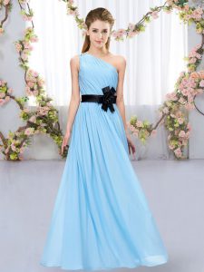 Aqua Blue Sleeveless Chiffon Zipper Dama Dress for Quinceanera for Wedding Party