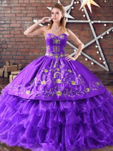 Custom Design Sleeveless Lace Up Floor Length Embroidery Quinceanera Gowns