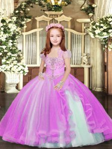 Floor Length Lilac Little Girls Pageant Dress Straps Sleeveless Lace Up