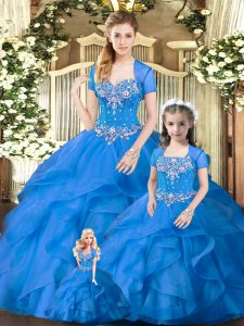 Fantastic Sweetheart Sleeveless Tulle Quinceanera Gowns Beading and Ruffles Lace Up