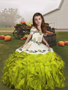 Beautiful Organza Sleeveless Floor Length Kids Pageant Dress and Embroidery and Ruffles