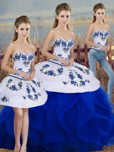 Royal Blue Lace Up Sweet 16 Quinceanera Dress Embroidery and Ruffles and Bowknot Sleeveless Floor Length