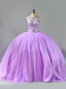 Scoop Sleeveless Lace Up Sweet 16 Dresses Lavender Tulle