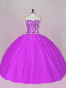 Comfortable Ball Gowns Quinceanera Gown Purple Sweetheart Tulle Sleeveless Floor Length Lace Up