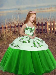 Organza Sleeveless Floor Length Little Girl Pageant Gowns and Embroidery