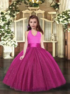 Tulle Sleeveless Floor Length Girls Pageant Dresses and Ruching