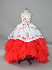 Sleeveless Sweep Train Lace Up Beading and Embroidery and Ruffles Little Girls Pageant Gowns