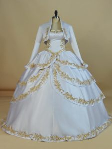 Floor Length Ball Gowns Sleeveless White Quinceanera Dresses Lace Up