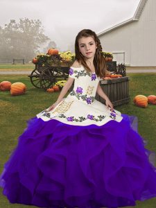 Affordable Floor Length Purple Pageant Dress for Womens Straps Sleeveless Lace Up