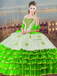 Unique Green Sweetheart Neckline Beading and Ruffled Layers Ball Gown Prom Dress Sleeveless Lace Up