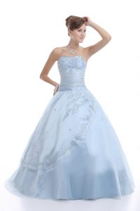 Organza Sweetheart Sleeveless Lace Up Embroidery 15th Birthday Dress in Light Blue