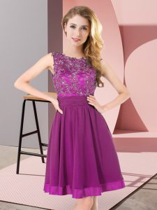 Fantastic Chiffon Scoop Sleeveless Backless Beading and Appliques Quinceanera Court of Honor Dress in Purple