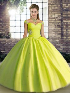 Spectacular Yellow Green Sleeveless Tulle Lace Up Quinceanera Gown for Military Ball and Sweet 16 and Quinceanera