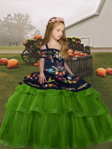 Ball Gowns Pageant Dress Toddler Green Straps Tulle Sleeveless Floor Length Lace Up