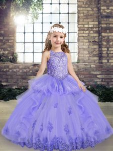 Luxurious Lavender Sleeveless Beading and Appliques Floor Length Child Pageant Dress