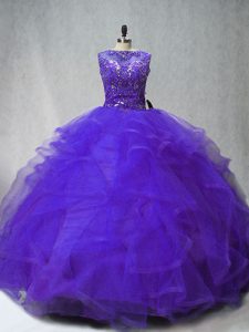 Chic Purple Quinceanera Dresses Scoop Sleeveless Brush Train Lace Up