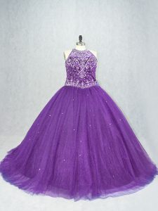 Flirting Ball Gowns Sleeveless Purple Sweet 16 Quinceanera Dress Brush Train Lace Up