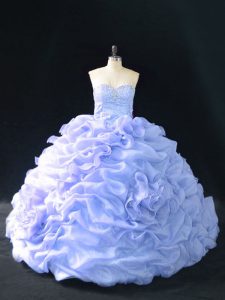 Sweetheart Sleeveless Sweet 16 Dress Court Train Embroidery and Pick Ups and Hand Made Flower Lavender Organza