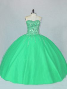 New Arrival Sweetheart Sleeveless Lace Up Quinceanera Gown Green Tulle