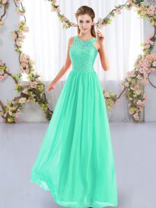 Apple Green Sleeveless Lace Floor Length Quinceanera Court of Honor Dress