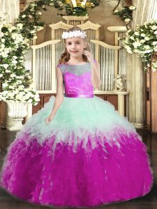 Multi-color Ball Gowns Scoop Sleeveless Tulle Floor Length Backless Ruffles Glitz Pageant Dress
