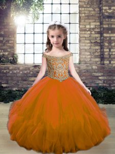 Brown Lace Up Little Girls Pageant Dress Beading Sleeveless Floor Length