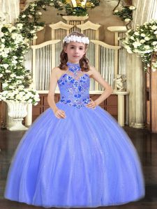 Appliques Pageant Dress for Womens Blue Lace Up Sleeveless Floor Length