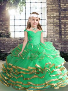 New Style Apple Green Ball Gowns Tulle Straps Sleeveless Beading and Ruffles Asymmetrical Lace Up Girls Pageant Dresses