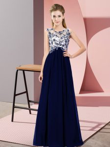 Royal Blue Empire Scoop Sleeveless Chiffon Floor Length Zipper Beading and Appliques Quinceanera Court of Honor Dress