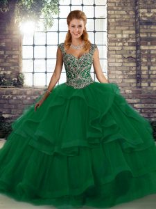 Sweet Green Sleeveless Tulle Lace Up Sweet 16 Dress for Military Ball and Sweet 16 and Quinceanera