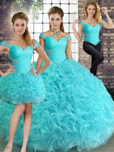 Trendy Beading Quinceanera Gown Aqua Blue Lace Up Sleeveless Floor Length