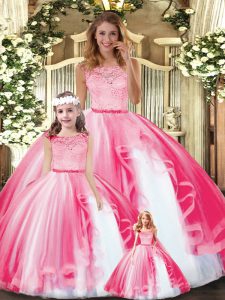 Flare Ball Gowns Military Ball Gown Hot Pink Scoop Tulle Sleeveless Floor Length Clasp Handle