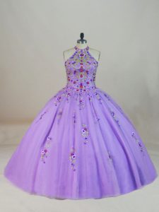 Lavender Sleeveless Beading and Embroidery Lace Up 15 Quinceanera Dress