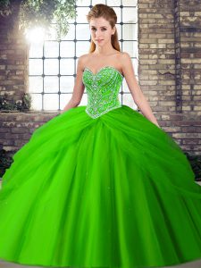 Enchanting Ball Gowns Sleeveless Green 15 Quinceanera Dress Brush Train Lace Up
