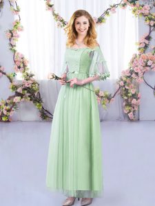 Sophisticated Floor Length Apple Green Court Dresses for Sweet 16 Off The Shoulder Half Sleeves Side Zipper