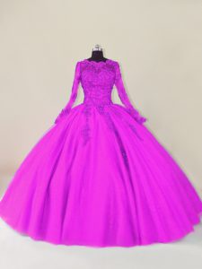 Exceptional Floor Length Ball Gowns Long Sleeves Purple Vestidos de Quinceanera Zipper